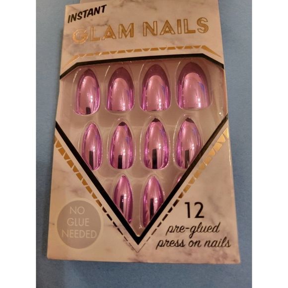 2 INSTANT GLAM NAIL METALIC COLOR PRESS ON FAKE NAIL.BOX OF 12 PURPLE - Picture 1 of 4